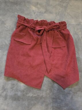 Burgundy Paperbag Tie-Waist Slit Skirt
